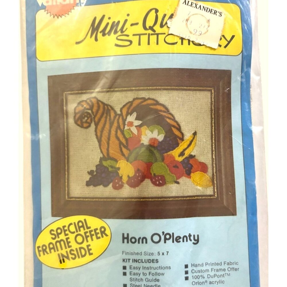 VINTAGE Valiant Mini-Quick Stitchery Kit Horn OPlenty 5x7 Includes Thanksgiving